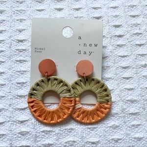 a new day raffia and orange earrings NWT